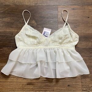 Lindsi Lane babydoll lace crop top medium ruffled cami top